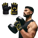 Boldfit Gym Gloves for Men Workout Unisex Cushion Hand Gloves for Gym for Men & Women for Cycling, Weightlifting, Workout Comfortable Fit Bike Riding, Cycling Handgloves - Apexgrip Black Yellow M