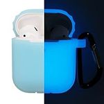 kwmobile - Case Compatible with Apple Airpods 1 & 2 - Case Glow in the Dark Cover Made of Silicone - Light Blue