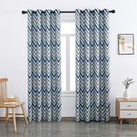 Autumn Dream Chevron Bohemian Blackout Curtains, Linen Texture Grommet Top Curtains Drapes for Living Room, Bedroom, Blue (52by96, Blue)