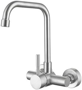 ONECE Grifo Cocina en la Pared 11CM Distancia Entre Orificios de Montaje, Grifos Cocina de Pared Giratorio a 360​°, Mezclador Monomando de Fregadero Acero Inoxidable 304, Aireador Extraíble