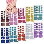 10 Sheets Toe Nail Polish Stickers Glitter Toenail Nail Polish Strips Decals Full Wraps Self Adhesive Toe Nail Tip Full Toe Nail Wraps for Women Girls DIY Nail Decor Art