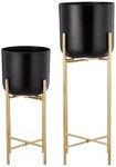 amazon basics Planter with Stand | Flower Pot for Home Decor and Indoor and Outdoor Gardening | Set of 2 (Black Finish)