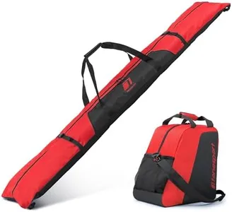 Tonesport Ski Bag and Boot Bag Combo - Ski Bags for Air Travel - Unpadded Snow Ski Bags - For Skis Up to 180cm - Dark Red