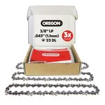 Oregon 3-Pack Chainsaw Chain 3/8" LP Pitch, .043" (1.1 mm) Gauge for 14" (35cm) Bar, 52 Drive Links – Low-Kickback Replacement Saw Chain, Fits Bosch, Husqvarna, Ryobi, Makita and More (90PX052X3)