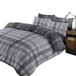 Dreamscene Boston 100% Brushed Cotton Duvet Cover with Pillow Case Flannelette Thermal Tartan Check Bedding Set, Chracoal Grey Silver - King