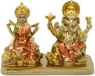 Hindu Lord Ganesha Lakshmi Statue – 3.7“H Indian God Laxmi Ganesh Murti Item Home Temple Puja Pooja Idol Diwali Gift India Home Office Mandir Altar Item