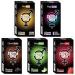 Notty Boy Family Pack Of 5 Variety Condoms - 4in1 Ribbed Studded, Snug Fit, 1500 Power Studs, Ultra Thin Chocolate, Green Apple and Strawberry Flavors Condom 50 Count