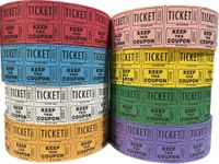 Ticket Guru-Raffle Tickets - (4 Rolls of 2000 Double Tickets) 8,000 Total 50/50 Raffle Tickets (4) Random Colors)