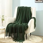 CREVENT Knitted Decorative Throw Blanket for Couch Sofa Chair Bed，Soft Warm Cozy Light Weight for Spring Summer (127cmX152cm Forest Green)