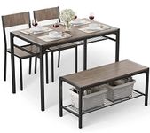 Gizoon Kitchen Table and 2 Chairs for 4 with Bench, 4 Piece Dining Table Set for Small Space, Apartment (Grey)