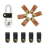 12Pcs Reusable Leather Cable Straps Cable Earphone Cord Management Ties for Computer TV Electronics Brown and Black