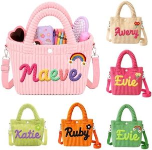 Duckbe Personalized Kids Purse for Girls Custom Name Corduroy Toddler Crossbody Bag Outdoor Vacation Kids Fanny Pack Christmas Birthday Gifts for Little Girls