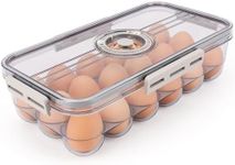 Belle Vous Egg Storage Container with Timer Lid for Refrigerator - BPA-Free Plastic 18 Holder Tray - Portable/Stackable Clear Organiser Box for Fridge with Month/Day Timer - Transparent