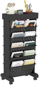 YEMUNY 6 Tier Rolling Utility Cart Multi-Functional Movable Storage Book Shelves with Lockable Casters for Study Office Classroom, Black