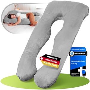 Greacy Seitenschläferkissen mit Bezug - Stillkissen XXL, Schwangerschaftskissen zum Schlafen | Kissen Schwangerschaft | Body Pillow | Komfortkissen Erwachsene Kinder | Waschbar, Flexible Füllung