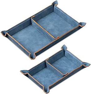 Navaris Faux Leather Tray Set - 2 Valet Organizer Trays for Bedside Table Desk with Dividers- Store Keys, Change, Wallet, Phone, Glasses - Blue