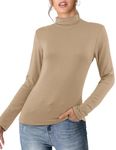 Beluring Womens Turtleneck Long Sleeve Shirts Lightweight Underwear Thermal Tops Khaki M