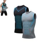 Vitaboost Compression Shirt, 2024 New Version Ionic Shaping Sleeveless Vest, Vitaboost Shirt, Men's Body Shaper (Black+Gray,3XL)