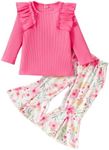 Kislio Toddler Baby Girl Clothes Long Sleeve Ruffle Ribbed Tops Flare Pants Bell Bottoms Fall Winter Outfit Set