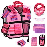 Lehoo Castle Kids Tactical Vest Kit for Nerf Guns N-Strike Elite Series for Boys Girls, with 30 Refill Darts, Dart Pouch,Tactical Mask, Reload Clips, Wrist Band and Protective Glasses (Pink)