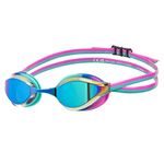 ARENA Unisex Adults Python Racing Swim Goggles for Men and Women Anti-Fog Mirror Lens Max Comfort Dual Strap, Turquoise/Water/Fuchsia