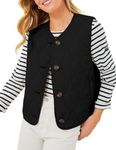 Tanming Womens Cropped Puffer Vest Button Down Sleeveless Quilted Jackets Warm Padded Gilet with Pockets (Black-M)