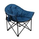 ALPHA CAMP Folding Oversized Moon Saucer Chair with Cup Holder and Carry Bag, Supports 160kg, Dark Blue