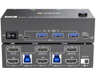 8K HDMI KVM Switch 2 Monitors 2 Computers 8K@60Hz 4K@144Hz, MLEEDA USB 3.0 Dual Monitor KVM Switch for 2 Computer Share 2 Monitor and 4 USB3.0 HUB,Wired Remote,12V Power Adapter and USB Cable Included