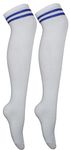 Thigh High Socks White Knee High Socks Womens Knee-High Socks Thigh Highs Stripe Socks Long White Socks Over the Knee Socks Womens Cheerleader Pub Golf Blue