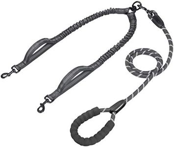 iYoPets Double Dog Leash with Two Extra Traffic Handles, 360 Swivel No Tangle Dual Dog Walking Leash, Comfortable Shock Absorbing Reflective Bungee for Two Dogs (18~120 lbs, Black)