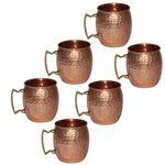 Prisha India Craft Pure Copper Hammered Moscow Mule Mug, Set of 6