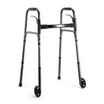 Careboda Lightweight Folding Walker with 5" Fixed Wheels, Portable Medical Walker with Adjustable Height and Trigger Release for Seniors and Adults, Aluminum Frame Supports up to 300 lbs