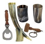 Galaxy Indiacraft Viking Drinking OX Horn | Tankard | Mug | Cup for Ale, Beer, Mead, Wine, Shot Glass, Bottle Opener |100% Leak Free | Natural and Handmade | COMBO OFFERS (1 HORN COMBO)