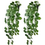 Tdas Plastic Artificial Plants With Pot Leaves Hanging Ivy Garlands Plant Greenery Vine Creeper Home Decor Door Wall Balcony Decoration Party Festival Craft (2 Pcs Grape Plants)