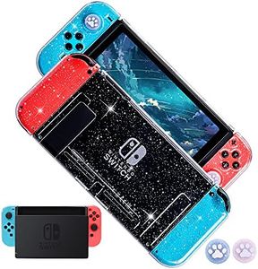 FANPL Glitter Clear Case for Nintendo Switch, TPU Silicone Soft Shell Dockable Protective Case Cover for Switch and Joy Con Controller with 2 Bling Thumb Grips (Transparent)