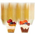 MATANA 100 Mini Hard Plastic Dessert Cups with Gold Glitter for Parties (Square 60ml) - Elegant & Reusable Dessert Pots for Cheesecake, Jelly, Puddings, Mousse, Tiramisu, Trifles