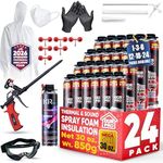 Spray Foam Insulation Kit (24 PK Kit-30oz) Expanding Sealant, Mega Size Closed Cell Spray Foam Heat Acoustic Insulation, High Density, Cleaner, Gun