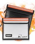 Airfsh 2 PACK 9x7" Fireproof Money Bag, 5200°F Heat Insulated Waterproof Bag, Cash Pouch with Reflective Strip for A5 Documents, Valuables, Jewelry, Passport, Car Keys