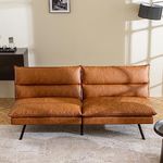 Opoiar Convertible Armless Futon Sofa Bed,3" Memory Foam Modern Loveseat Couch,71" L Sleeper Sofa Bed,Small Splitback Modern Faux Leather Futon Sofa for Living Room,Home Office,Apartment,Brown…