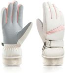 Andiker Women Waterproof Ski Gloves, Winter Touchscreen Thermal Gloves with Fleece, Windproof Snowboard Gloves for Skiing Running and Cycling (White)