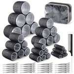 BELICOO 60 PCS Hair Rollers with Clips, 5 Sizes(60/48/36/25/15mm) Velcro Rollers with 28 Metal Clips, Perfect for Long Medium Short Thick Hair (Black)