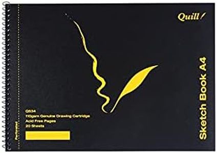 Quill, Sketch Book A4, 20 Sheets, 110gsm Cartridge Paper, Spiral Bound, Durable Polypropylene Front Cover, Heavy Cardboard Back Cover