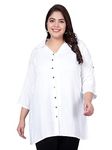 Indietoga Women's Plus Size Rayon Longline Casual Regular Fit Shirts (P10001365_White Solid_5Xl)