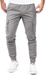 JMIERR Mens Casual Cargo Pants Cotton Tapered Stretch Twill Drawstring Athletic Joggers Sweatpants Trousers with Multiple Pockets, S, Grey