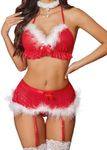 Avidlove Womens Christmas Lingerie Set Garter Belts Santa Claus Bra and Panty Set 3 Piece (No Stockings) Red XXL