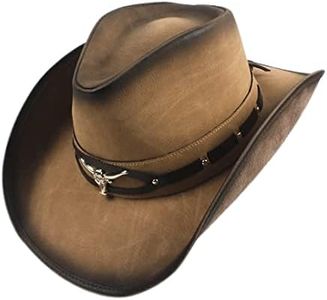 Chapeau De Cowboy en Cuir pour Hommes Et Femmes Cowgirl Sun Hat Outback Wide Brim (Couleur: Naturel, Taille: 58-59 Cm)