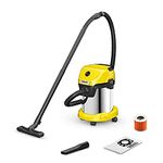 KARCHER Wd 3 S V-17/4/20 |17 litres Stainless Steel Container Capacity|Blower Function|4 M Cable with 2 M Suction Hose|Efficient Cleaning Wet&Dry Vacuum Cleaner Yellow, 17 Liter, Cartridge, 6 Count