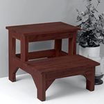 ONIJA Wooden 2 Step Stool for Kitchen | Foot Rest Stool for Living Room | Sheesham Wood Walnut Finish