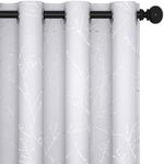 Deconovo Blackout Eyelet Curtains, Super Soft Home Decorative Thermal Insulated Curtains Silver Tree Branches Printed Curtains for Nursery Bedroom, Silver Grey, 52 x 63 Inch (Width x Length), 2 Panels