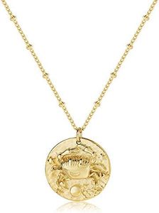 Fremttly Zodiac Coin Embossed Necklace Disc 12 Constellation Astrology Horoscope 14K Gold/Silver Plated Round Pendant Personalized Necklace Gift for Women Cancer